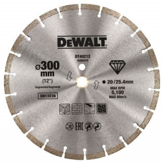Алмазный круг сегментный универсальный DeWALT DT40212, 300 x 25.4, (кольцо 20 мм, в комплекте)