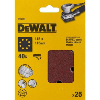 Шлифлисты перфорированные 115 х 115мм/ зерно 40 DeWALT DT3030