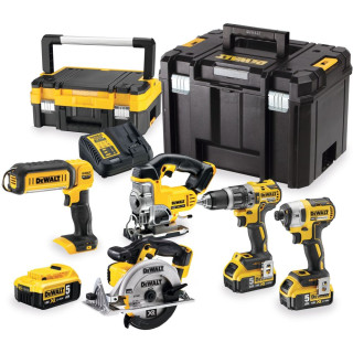 Аккумуляторный набор DEWALT DCK551P3T, 18 В: дрель + шуруповерт + пила + лобзик + фонарь, с 3 АКБ 5 Ач и ЗУ, в 2 кейсах TSTAK