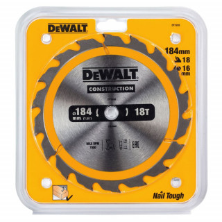 Пильный диск DeWALT DT1938, CONSTRUCTION по дереву с гвоздями 184/16, 18 ATB +20°