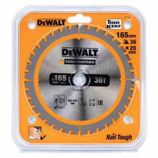 Пильный диск DeWALT DT1950, CONSTRUCTION по дереву с гвоздями 165/20, 36 FTG +3°