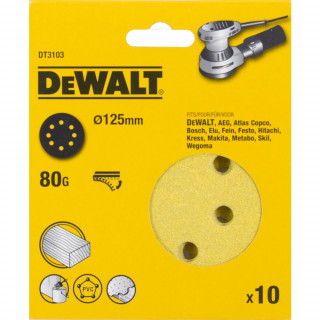 Шлифовальные круги DeWALT DT3103, 125 мм, 8 отверстий, 80G, 10 шт.