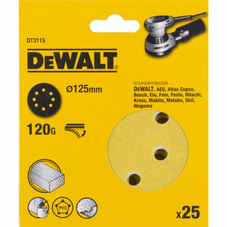 Шлифовальные круги DeWALT DT3115, 125 мм, 8 отверстий, 120G, 25 шт.