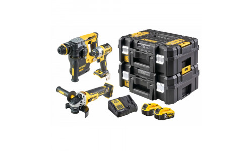 Набор аккумуляторный DEWALT: перфоратор DCH273 + ударный шуруповерт DCF887 + УШМ DCG405, с 2 АКБ 5 Ач и ЗУ, в двух кейсах TSTAK, DCK305P2T