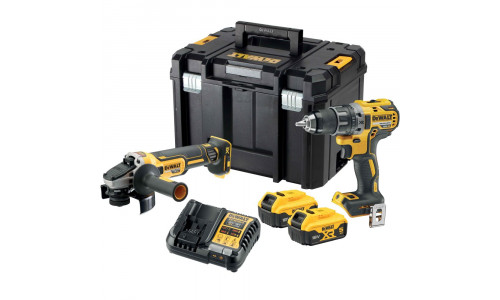 Набор аккумуляторный DEWALT, 18 В: ударная дрель-шуруповерт DCD791 и угловая шлифмашина DCG405, с 2 АКБ 5 Ач и ЗУ, в кейсе TSTAK, (DCK2020P2T)