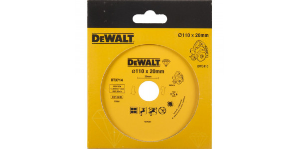 Алмазный круг сплошной по керамике DeWALT DT3714, для плиткореза DWC410, 110 x 20, h=5