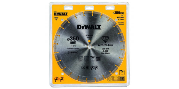 Алмазный круг сегментный универсальный DeWALT DT40213, 350 x 25.4, (кольцо 20 мм, в комплекте)