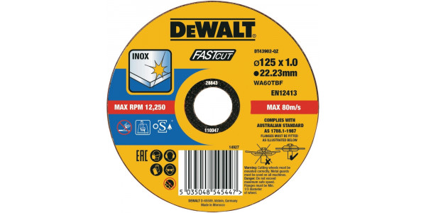 Круг отрезной DeWALT DT43902, быстрый рез, 125 x 22.2 x 1 мм, тип 41