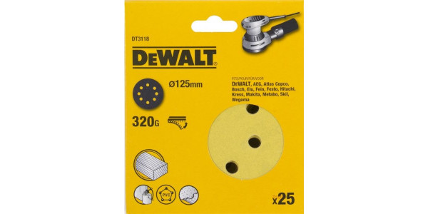 Шлифовальные круги DeWALT DT3101, 125 мм, 8 отверстий, 40G, 10 шт.