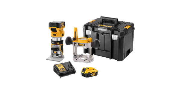 Аккумуляторный бесщеточный комбинированный фрезер DeWALT, 18 В, 25500 об/мин, с 2 АКБ 5 Ач и ЗУ, в кейсе TSTAK, DCW604P2