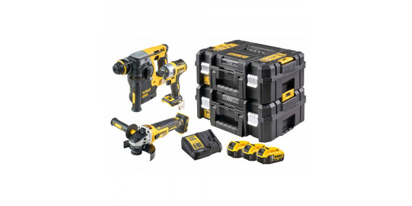 Набор аккумуляторный DeWALT: перфоратор DCH273 + ударный шуруповерт DCF887 + УШМ DCG405, с 3 АКБ 5 Ач и ЗУ, в двух кейсах TSTAK, DCK305P3T
