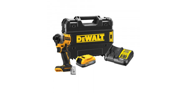 Аккумуляторный импульсный шуруповерт DeWALT, 18 В, 206 Нм, 3800 уд/мин, 3250 об/мин, с АКБ 1.7 АЧ и ЗУ, в кейсе TSTAK, DCF850E1T