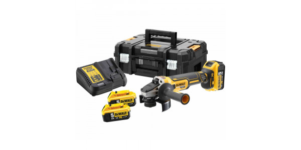 Аккумуляторная угловая шлифмашина DEWALT DCG405P3, 18 В, 125 мм, 9000 об/мин, с 3 АКБ 5 Ач и ЗУ, в кейсе TSTAK (DCG405P3-QW)