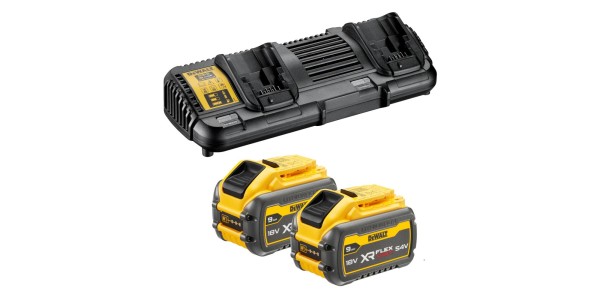 Набор DEWALT DCB132X2: 2 АКБ DCB547, Li-Ion, 18/54 В, 9/3 Ач и двойное зарядное устройство DCB132, 12/14.4/18/54 В, 2x4 А