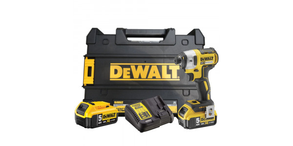 Аккумуляторный бесщеточный шуруповерт DeWALT, 18 В, 205 Нм, 3250 об/мин, 3800 уд/мин, с 2 АКБ 5 Ач и ЗУ, в кейсе, DCF887P2