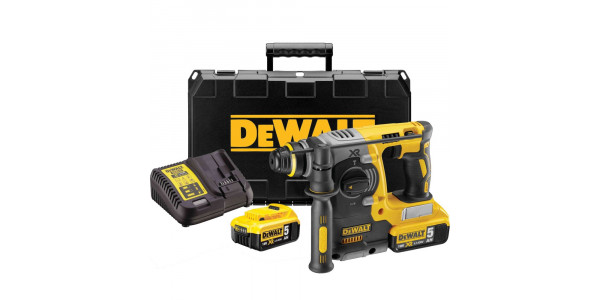 Аккумуляторный бесщеточный перфоратор DeWALT, 18 В, 2.1 Дж, 4600 уд/мин, 1100 об/мин, с 2 АКБ 5 Ач и ЗУ, в кейсе, DCH273P2