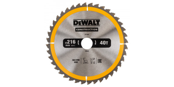 Пильный диск DeWALT CONSTRUCT DT1953, 216/30 мм.