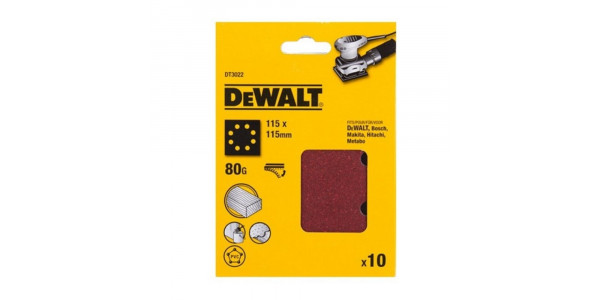 Шлифлисты перфорированные DeWALT DT3022, 115 x 115 мм, 80G, 10 шт.