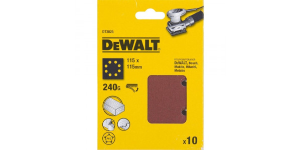 Шлифлисты перфорированные DeWALT DT3025, 115 x 115 мм, 240G, 10 шт.