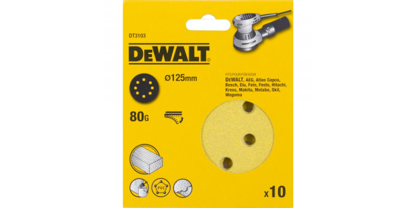 Шлифовальные круги DeWALT DT3103, 125 мм, 8 отверстий, 80G, 10 шт.