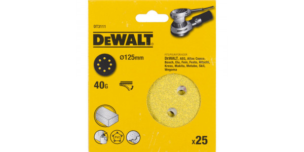 Шлифовальные круги DeWALT DT3111, 125 мм, 8 отверстий, 40G, 25 шт.