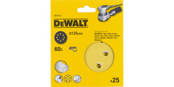 Шлифовальные круги DeWALT DT3112, 125 мм, 8 отверстий, 60G, 25 шт.