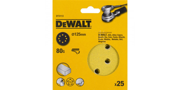 Шлифовальные круги DeWALT DT3113, 125 мм, 8 отверстий, 80G, 25 шт.