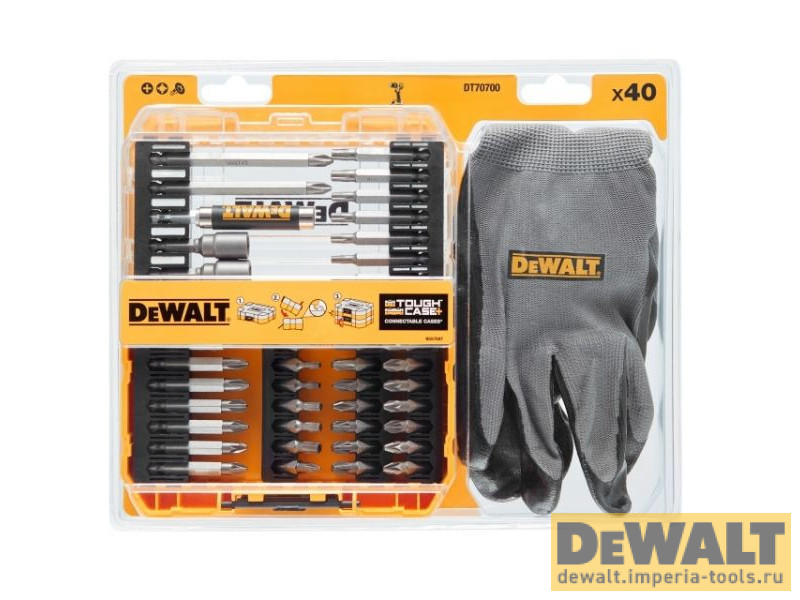 Набор бит и насадок 40шт. + перчатки DeWALT DT70700