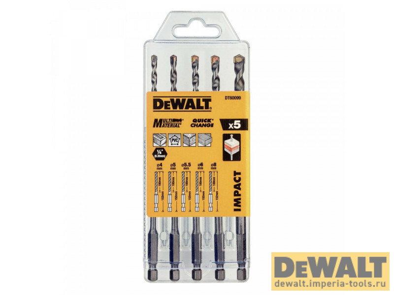 Набор сверл универсальных для ударных шуруповертов 5 шт. DeWALT DT60099
