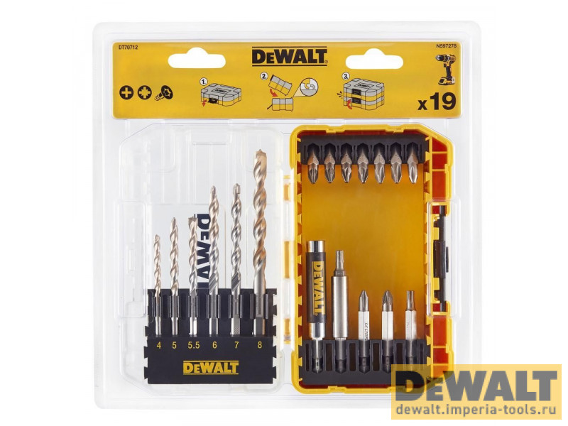 Набор сверл и бит (19 шт.) по бетону/кирпичу/камню Extreme DeWALT DT70712
