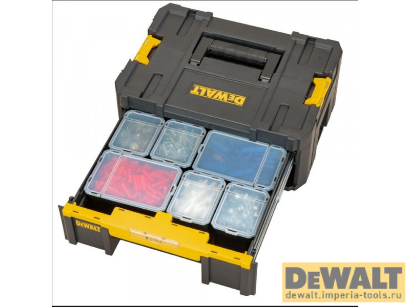 Ящик для инструмента DeWALT TSTAK, (TSTAK III) DWST1-70705, глубокий с 6 контейнерами модульной системы хранения Ящик для инструмента DeWALT TSTAK, (TSTAK III) DWST1-70705, глубокий с 6 контейнерами модульной системы хранения