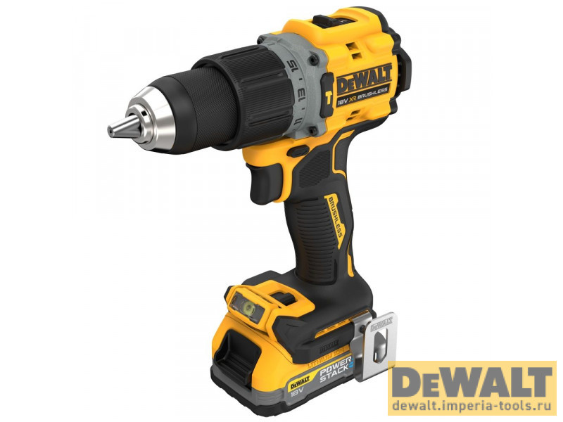 Аккумуляторная ударная бесщеточная дрель-шуруповерт DeWALT, 18 В, 2000 об/мин, 34000 уд/мин, с 2 АКБ 1.7 Ач и ЗУ, в кейсе TSTAK, DCD805E2T