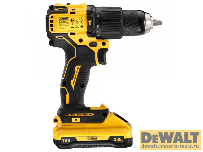 Аккумуляторная ударная дрель-шуруповерт DeWALT, 18 В, 1650 об/мин, 28050 уд/мин, с 2 АКБ 3 Ач и ЗУ, в кейсе TSTAK, DCD709L2T Аккумуляторная ударная дрель-шуруповерт DeWALT, 18 В, 1650 об/мин, 28050 уд/мин, с 2 АКБ 3 Ач и ЗУ, в кейсе TSTAK, DCD709L2T