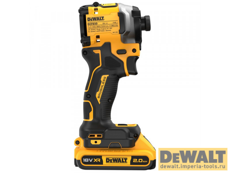 Аккумуляторный импульсный шуруповерт DeWALT, 18 В, 206 Нм, 3800 уд/мин, 3250 об/мин, с 2 АКБ 2 АЧ и ЗУ, в кейсе TSTAK, DCF850D2T