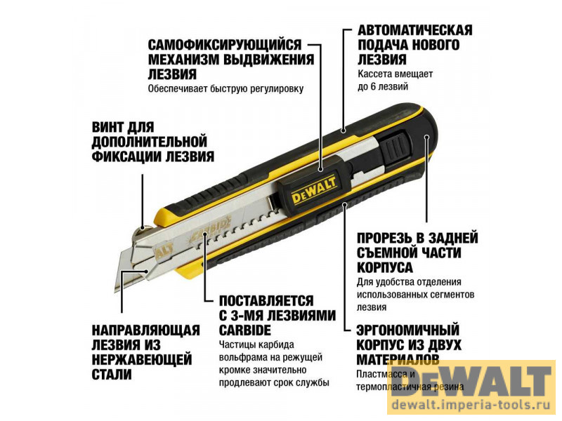 Нож с сегментированным лезвием DeWALT DWHT0-10249, 18 мм. Нож с сегментированным лезвием DeWALT DWHT0-10249, 18 мм.