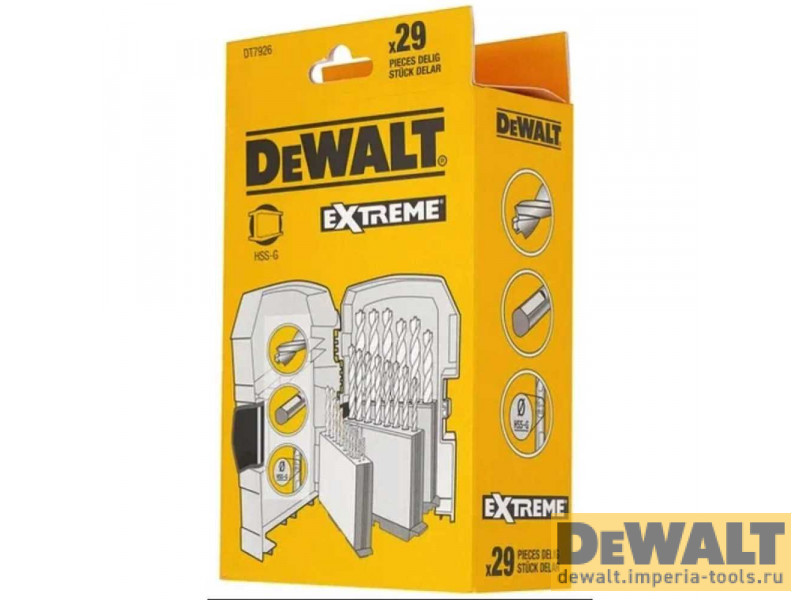 Набор сверл DeWALT EXTREME HSS-G DT7926, по металлу в пластиковом боксе 1-13 мм, 29 шт. Набор сверл DeWALT EXTREME HSS-G DT7926, по металлу в пластиковом боксе 1-13 мм, 29 шт.