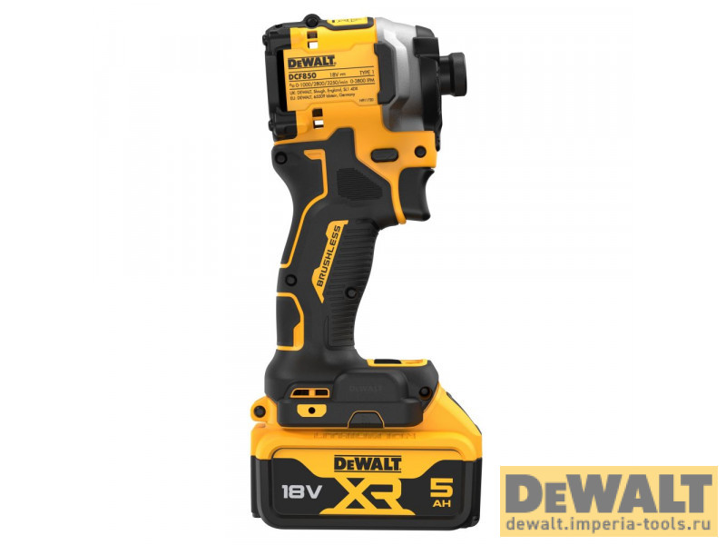 Аккумуляторный импульсный шуруповерт DeWALT DCF850P2, 18 В, 206 Нм, 3800 уд/мин, 3250 об/мин, с 2 АКБ 5 АЧ и ЗУ, в кейсе TSTAK Аккумуляторный импульсный шуруповерт DeWALT DCF850P2, 18 В, 206 Нм, 3800 уд/мин, 3250 об/мин, с 2 АКБ 5 АЧ и ЗУ, в кейсе TSTAK