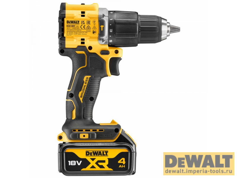 Аккумуляторная бесщеточная ударная дрель DEWALT, 18 В, 1650 об/мин, 28050 уд/мин, с 2 АКБ 4 Ач и ЗУ, в кейсе TSTAK, DCD100YM2T