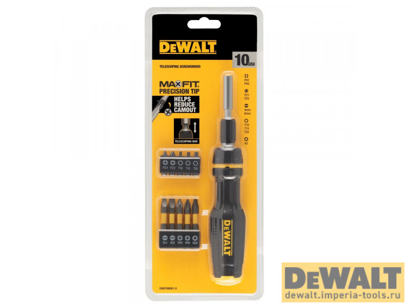 Отвертка DEWALT, телескопическая, со сменными битами, 10 бит, DWHT68001-0