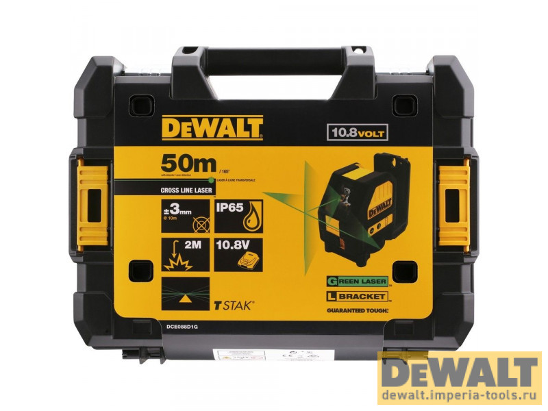 Самовыравнивающийся линейный ЗЕЛЕНЫЙ лазерный уровень DeWALT DCE088D1G