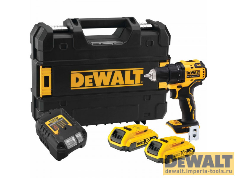 Аккумуляторная бесщеточная дрель-шуруповерт DeWALT, 18 В, 1650 об/мин, с 2 АКБ 2 Ач и ЗУ, в кейсе TSTAK, DCD708D2T