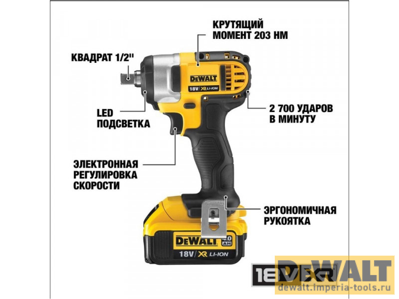 Аккумуляторный импульсный гайковерт DeWALT DCF880M2, 1/2 дюйма, 18 В, XR