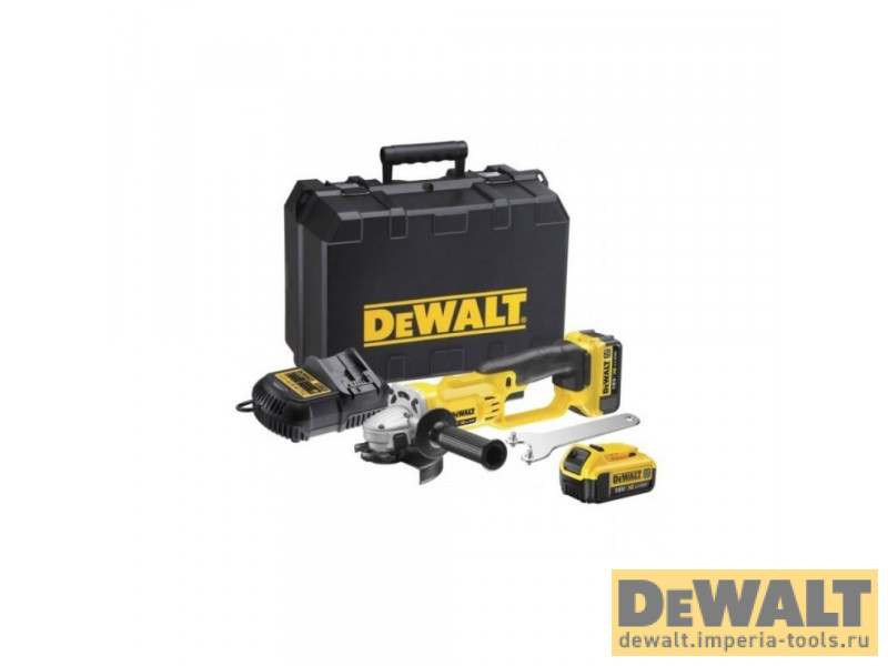 Аккумуляторная углошлифовальная машина DeWALT DCG412M2, 125 мм, 18 В, XR 2 АКБ по 4 Ач и ЗУ в комплекте Аккумуляторная углошлифовальная машина DeWALT DCG412M2, 125 мм, 18 В, XR 2 АКБ по 4 Ач и ЗУ в комплекте