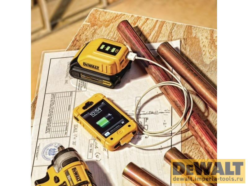 Зарядное устройство для мобильных устройств DeWALT, с 2 портами USB, 10.8-18 В, 1.5 А, DCB090