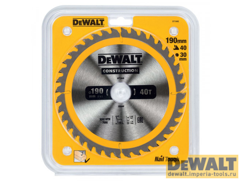 Пильный диск DeWALT CONSTRUCT DT1945, 190/30 мм. Пильный диск DeWALT CONSTRUCT DT1945, 190/30 мм.