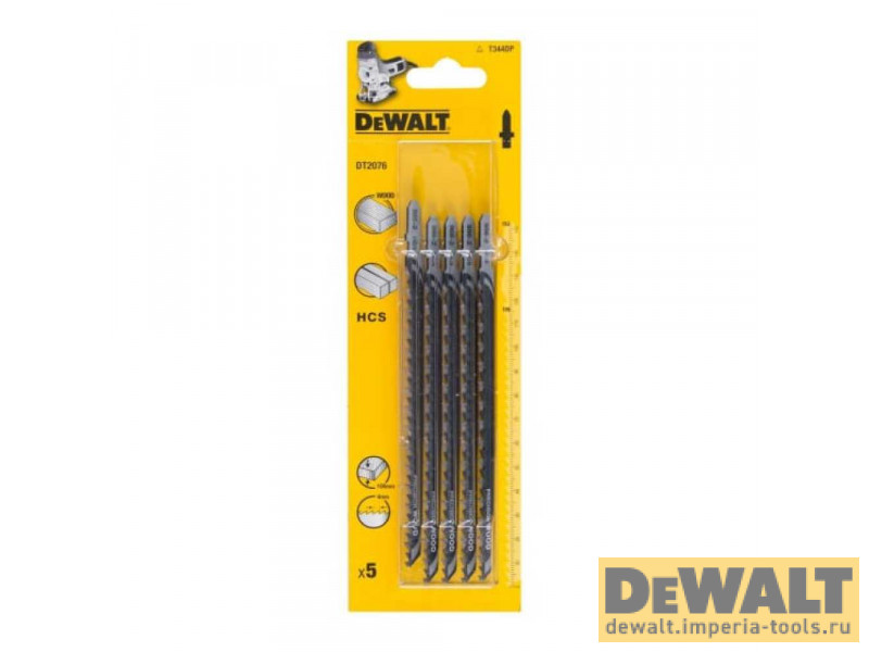 Пилка для лобзика DeWALT DT2076, по дереву из высокоуглеродистой стали, HCS, 152 x 116 x 4.0 x 100 мм, T344DP, 5 шт.